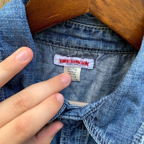 Vintage True Religion Jeans Denim Shirt Jacket XXL - Picture 3 of 4